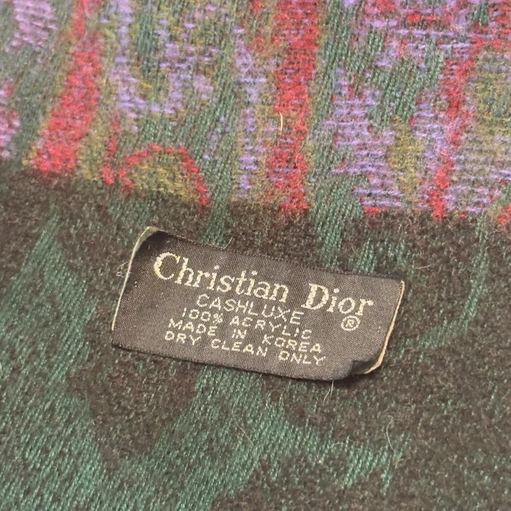 Christian Dior Cashluxe Scarf Paisley Acrylic Burgundy Green Fringed Vintage